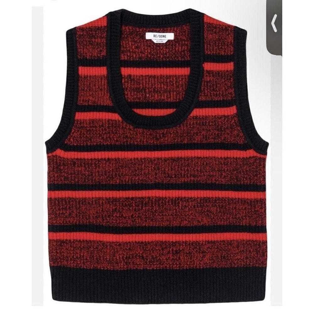 RE/DONE red striped knit U neck sweater vest top sz M NWOT redone